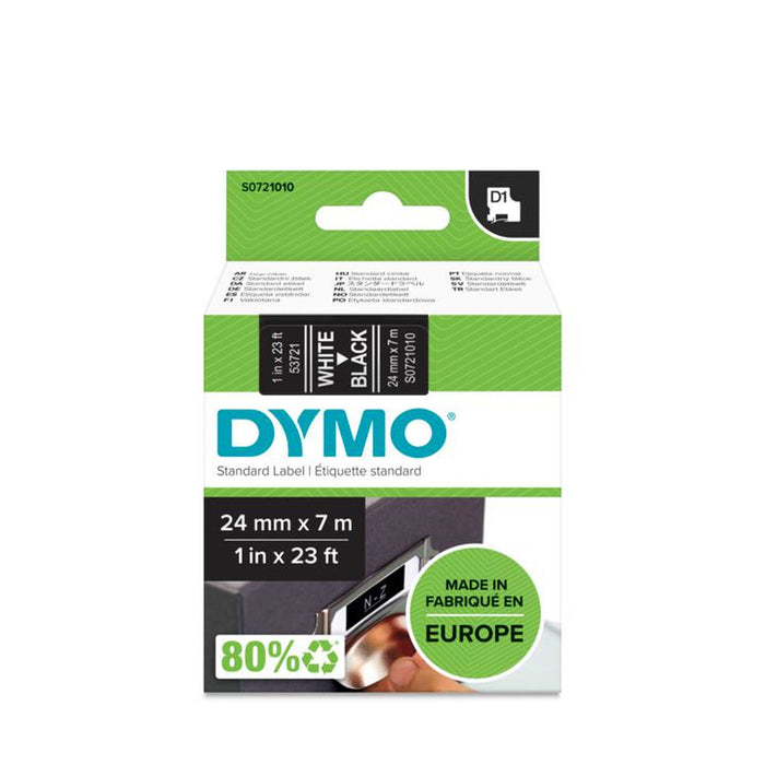 Bandă Laminată pentru Aparate de Etichetat Dymo D1 53721 24 mm LabelManager™ Alb Negru (5 Unități)