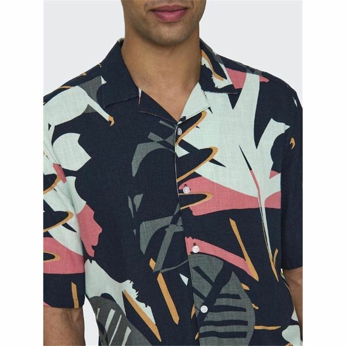 Cămașă Only & Sons Onsbertil Reg Visc Linen Navy Casual Furtun scurt