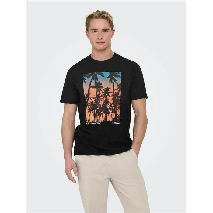 Tricou cu Mânecă Scurtă Bărbați Only & Sons Onskolton Reg Beach Negru