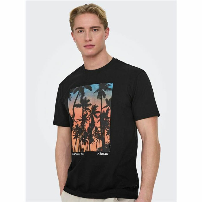 Tricou cu Mânecă Scurtă Bărbați Only & Sons Onskolton Reg Beach Negru