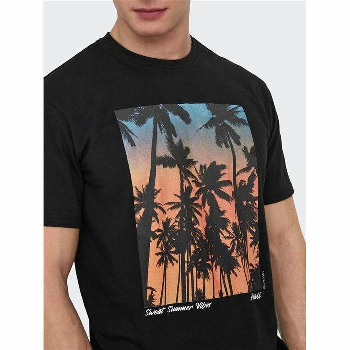 Tricou cu Mânecă Scurtă Bărbați Only & Sons Onskolton Reg Beach Negru