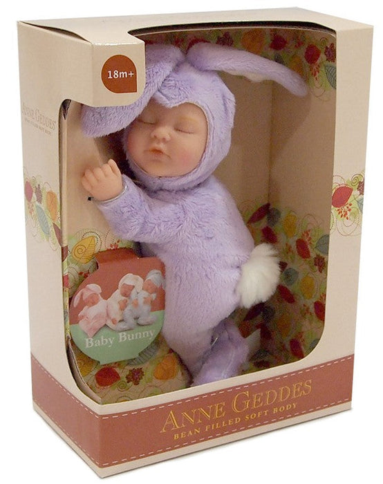Păpușă Anne Geddes Baby Bunny, 23 cm, mov, 18+ luni