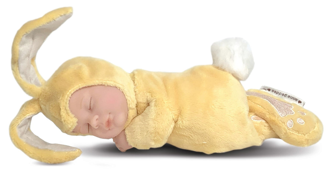 Păpușă Anne Geddes, Pui de iepuraș, 23 cm, galbenă