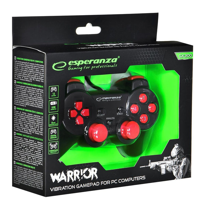 Telecomandă Jocuri Gaming Esperanza Warrior GX300 USB 2.0 Negru Roșu PC Windows