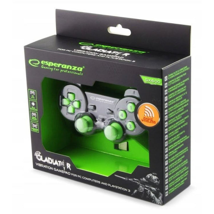 Telecomandă Gaming fără Fir Esperanza Gladiator GX600 USB 2.0 Negru Verde PC PlayStation 3