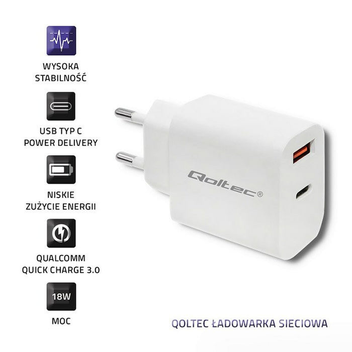 Încărcător de Perete Qoltec 51714 Alb 18 W