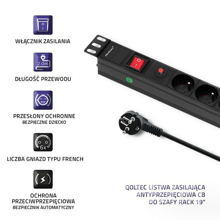 Placă de Circuit 19” 6 Puncte de Conectare Schuko Qoltec 53995 (2 m)