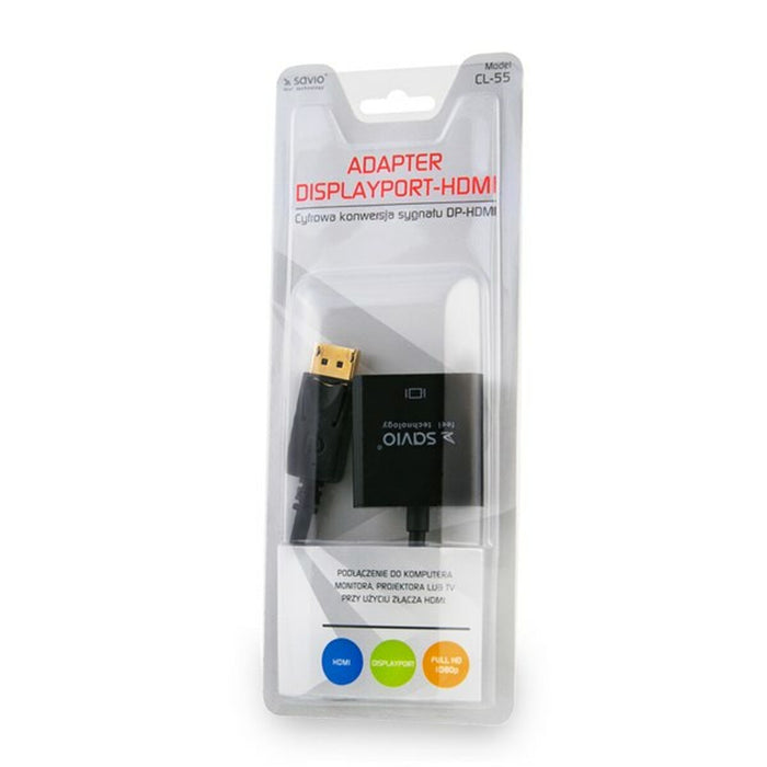 Adaptor DisplayPort la HDMI Savio CL-55 Negru 20 cm