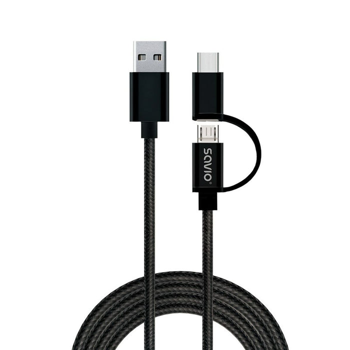 Cablu USB la Micro USB și USB C Savio CL-128 Negru 1 m