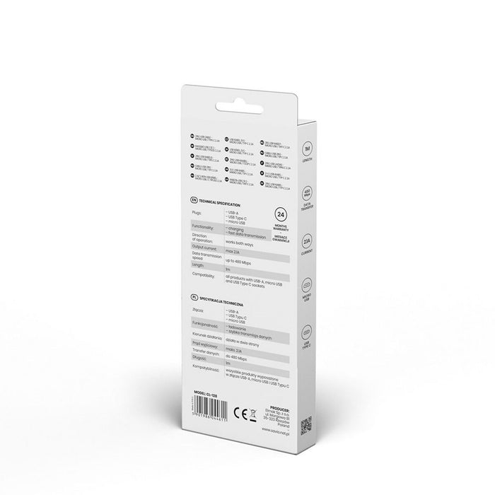 Cablu USB la Micro USB și USB C Savio CL-128 Negru 1 m