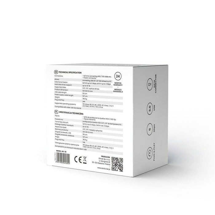 Cablu USB SATA III Savio AK-39 Negru 50 cm