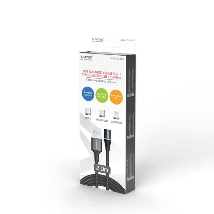 Cablu USB la Lightning Savio CL-155 Negru 2 m