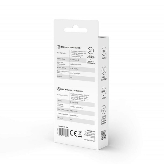 Cablu USB C Savio CL-159 Negru 1 m