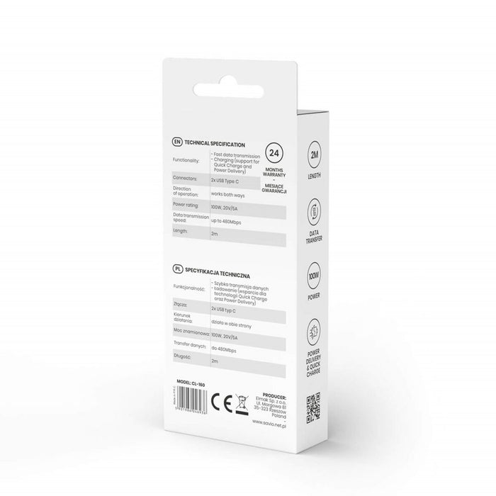 Cablu USB C Savio CL-160 Negru 2 m
