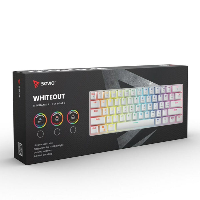 Tastatură Savio Whiteout Alb Multicolor Engleză QWERTY