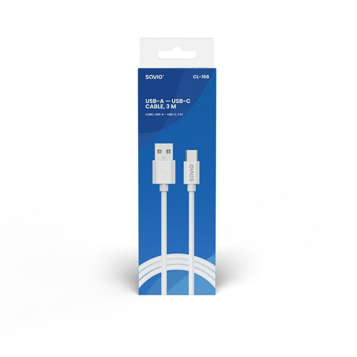 Cablu USB A la USB C Savio CL-168 Alb 3 m