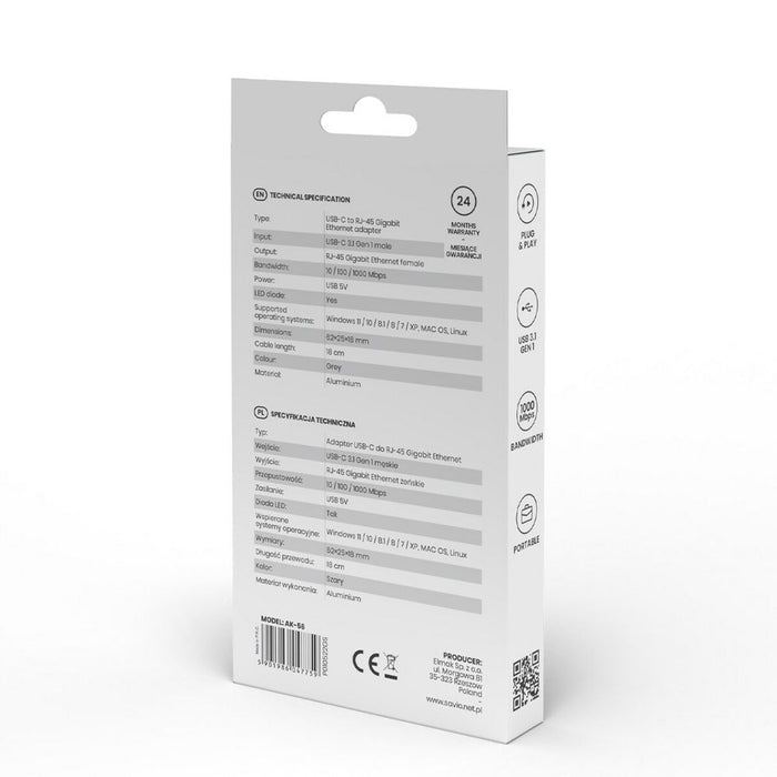 Adaptor USB-C la Ethernet Savio AK-56