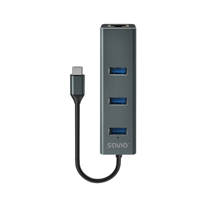 Hub USB-C 4 Porturi Savio AK-57 Ethernet (RJ-45) Gri
