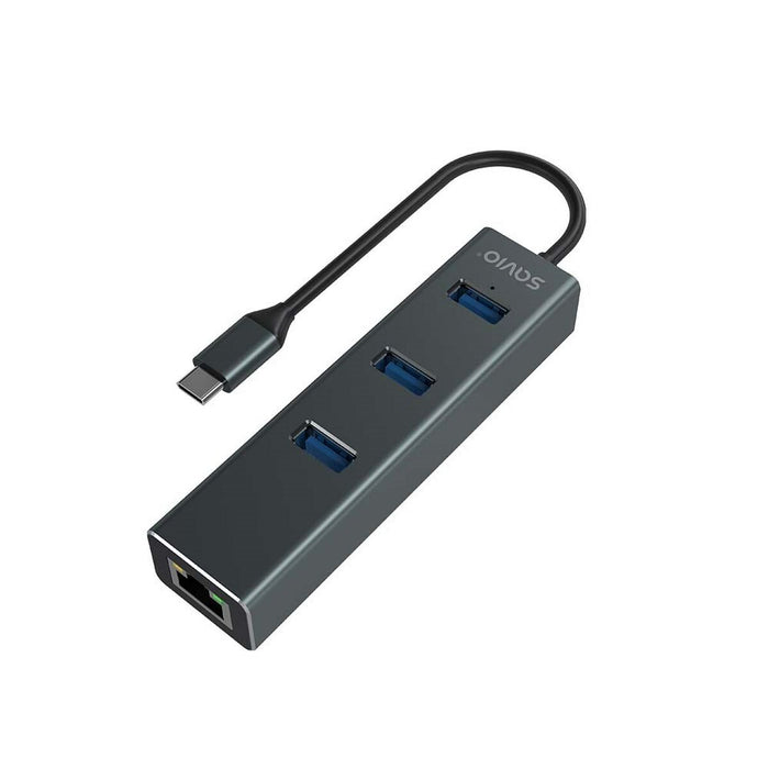 Hub USB-C 4 Porturi Savio AK-57 Ethernet (RJ-45) Gri