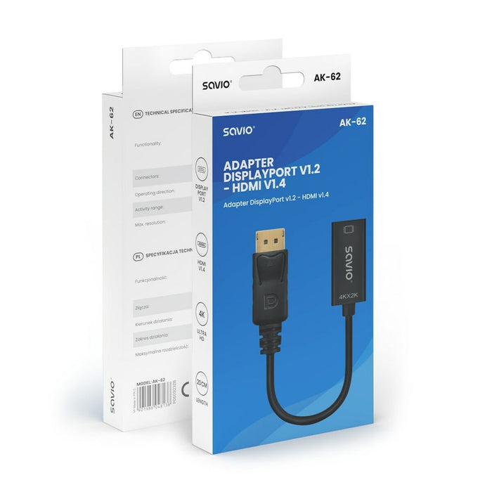 Adaptor DisplayPort la HDMI Savio AK-62 20 cm