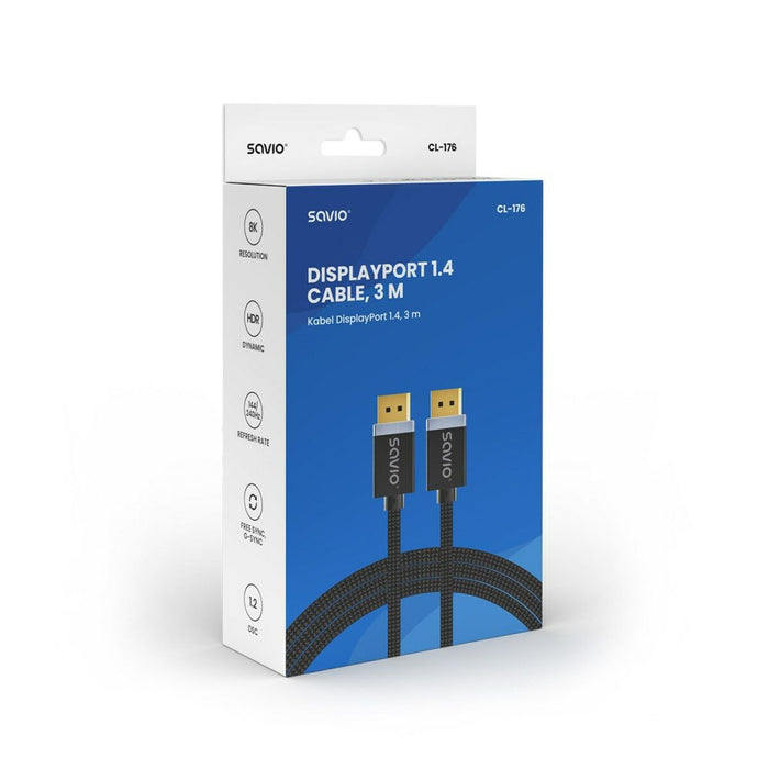 Cablu DisplayPort Savio CL-176 Negru 3 m