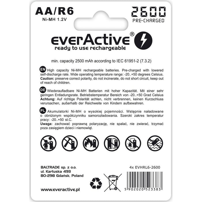Baterii Reîncărcabile EverActive EVHRL6-2600 2500 mAh 1,2 V