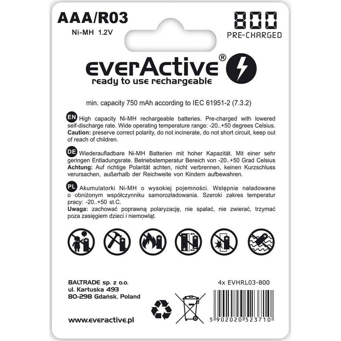 Baterii Reîncărcabile EverActive EVHRL03-800 R03 AAA 1,2 V