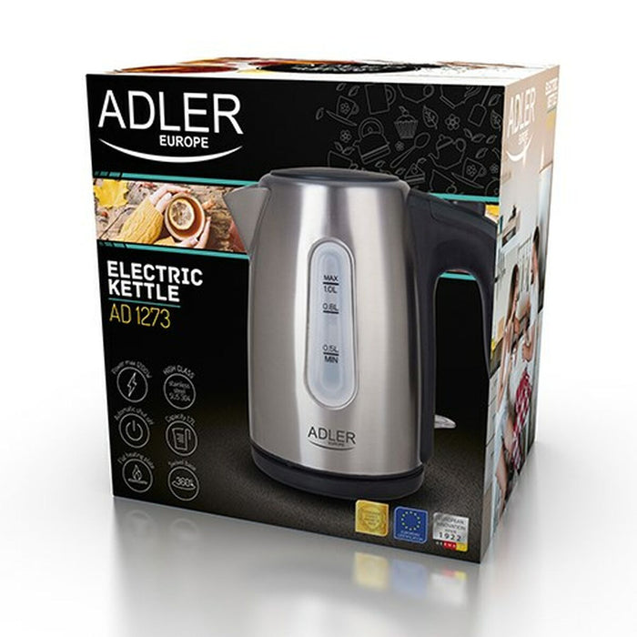 Fierbător Adler AD 1273 Negru Argintiu Riešutinė Oțel inoxidabil 1200 W 1 L