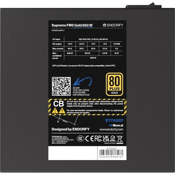 Sursă de Alimentare Endorfy EY7A007 ATX 650 W 80 Plus Gold