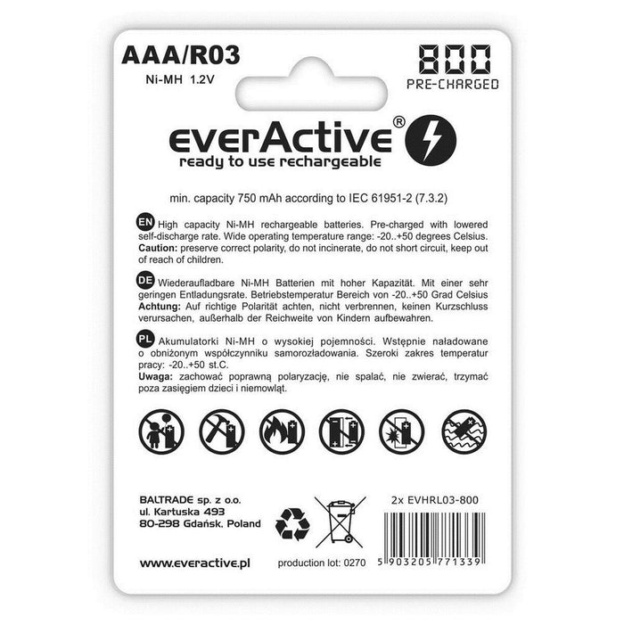 Baterii Reîncărcabile EverActive EVHRL03-800 AAA R03 1,2 V 3.7 V (2 Unități)