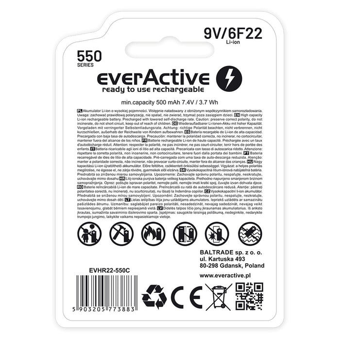 Baterii Reîncărcabile EverActive EVHR22-550C 9 V
