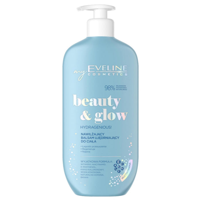 Loțiune de corp Eveline Cosmetics Beauty & Glow, hidratantă, cu efect de fermitate, vegană, 350 ml