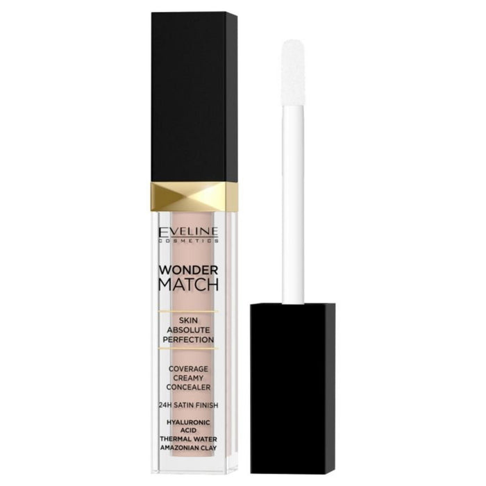 Corector cremă Eveline Cosmetics Wonder Match, cu acid hialuronic, finisaj satinat, nuanța 20 Piersică, 6,8 ml
