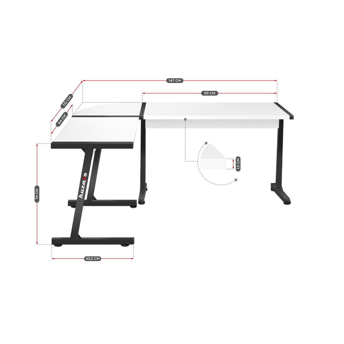 Birou Huzaro HZ-Hero 6.0 Alb Oțel Fibră de carbon Carton 178 x 4 x 112 cm