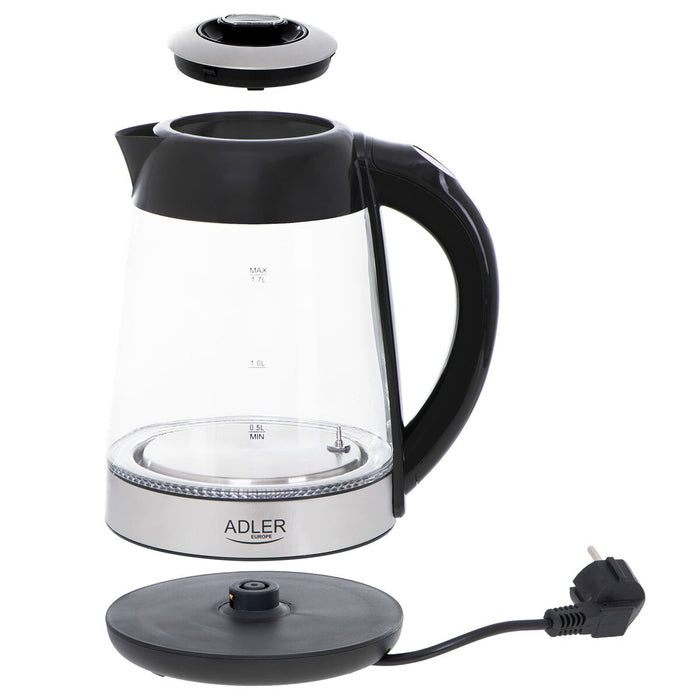 Fierbător Adler AD 1285 Negru Transparent Sticlă Oțel 2200 W 1,7 L