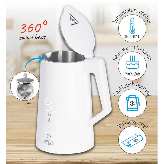 Fierbător Adler Alb Oțel inoxidabil 2200 W 1,7 L