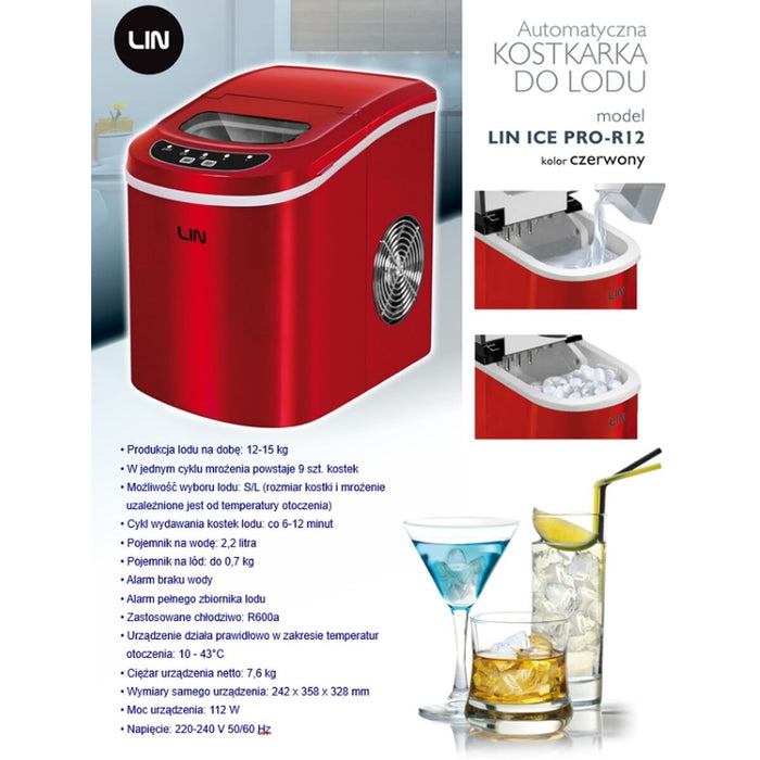Maşină de făcut Cuburi de Gheaţă Lin ICE PRO-R12 Roșu 112 W 2,2 L