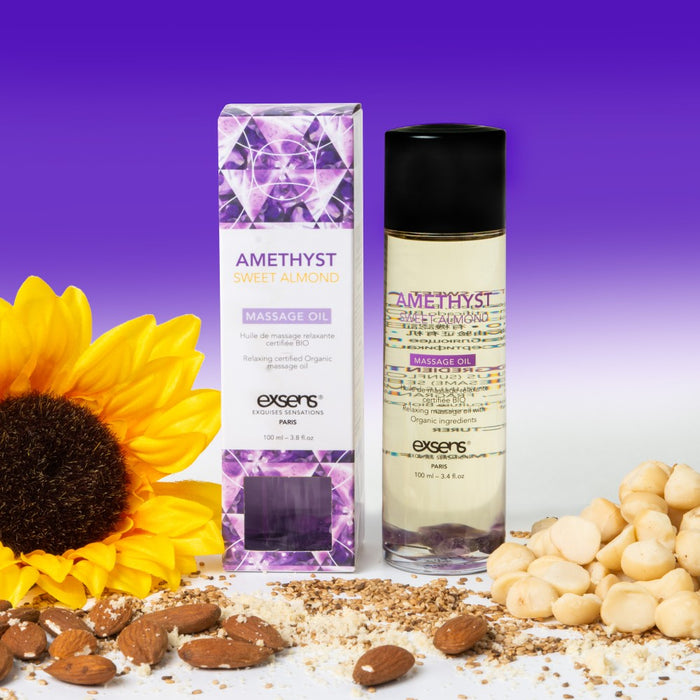 Ulei de masaj, Exsens, Amethyst Sweet Almond, cu pietre de ametist, 100 ml