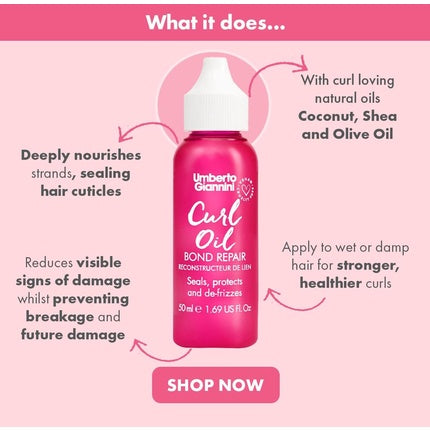 Umberto Giannini Curl Oil Bond Repair Defrizz and Repair Hair Oil pentru bucle, 50ml