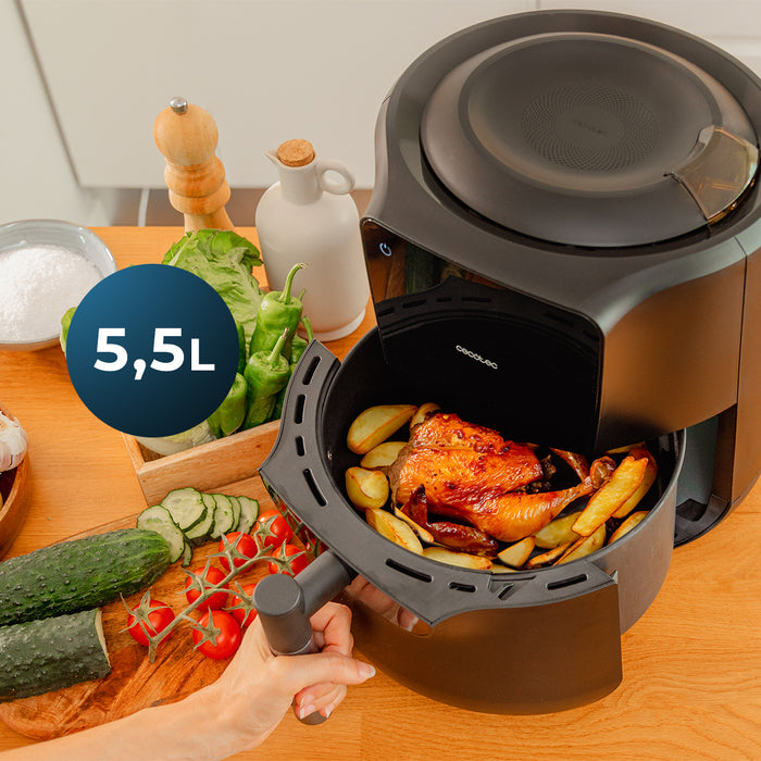 Friteuză cu aer cald Cecotec Cecofry Rain M, 5,5 l, 1550 W, 8 meniuri, neagră
