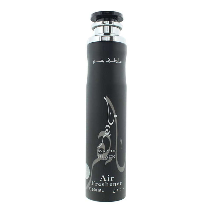 Odorizant de cameră Lattafa Maahir Black Edition, aromă lemnoasă orientală, 300 ml