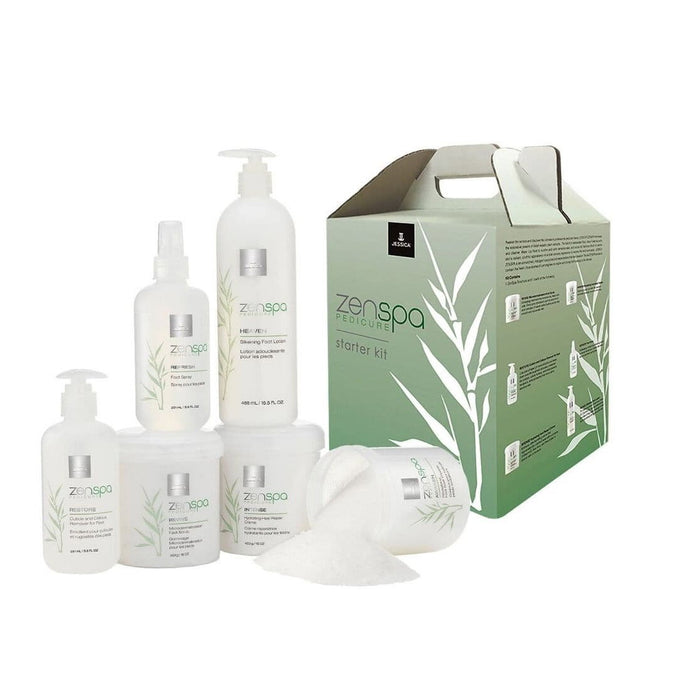 Set de îngrijire a picioarelor Jessica ZenSpa Starter Kit: scrub + gel pentru cuticule + cremă + sare de baie, 4 produse