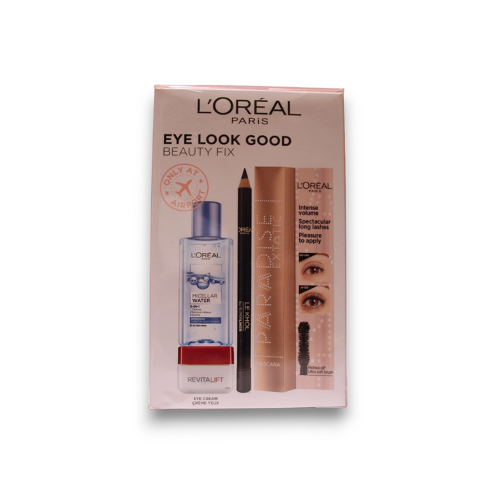 Set L'Oréal Paris Eye Look Good Beauty Fix, apă micelară + mascara + creion kohl + produs Revitalift