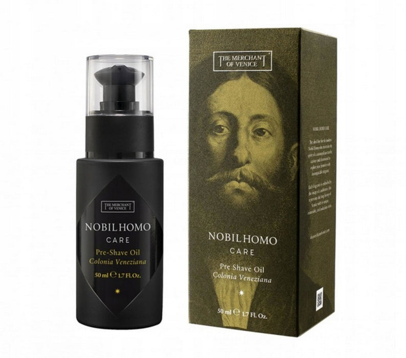 Ulei pre-ras The Merchant Of Venice Nobil Homo Care Colonia Veneziana, cu ulei de măsline, hidratant și emolient, pentru bărbați, 50 ml