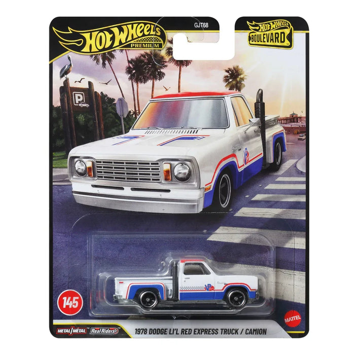 Mașinuță Mattel Hot Wheels Premium Boulevard, 1978 Dodge Li’l Red Express Truck, Metal/Metal, roți Real Riders