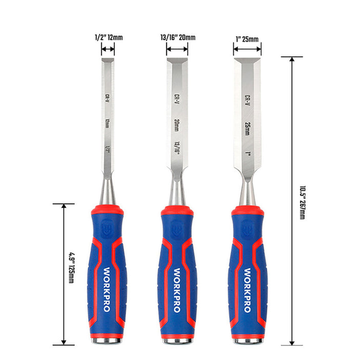 Set de dălți Workpro Oțel crom vanadiu 3 Piese