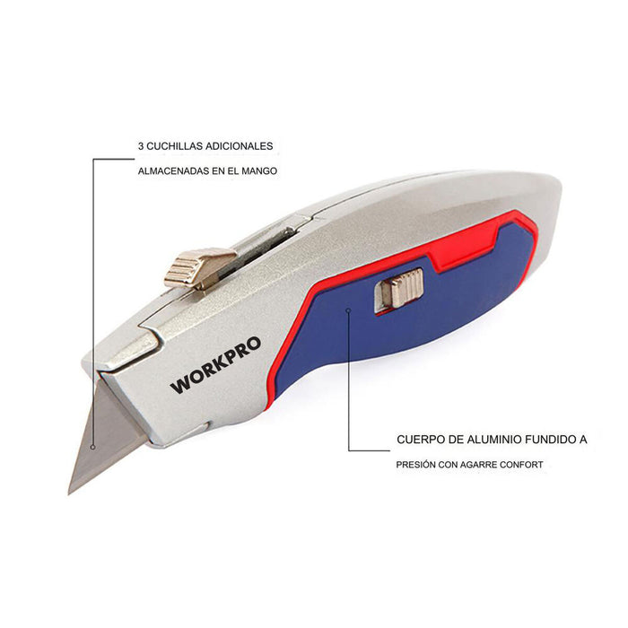 Cutter Workpro Aluminiu turnat 16,5 x 4,1 x 2,8 cm