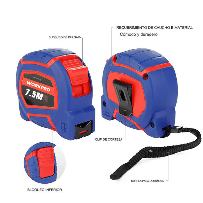 Flexometru Workpro 7,5 m x 25 mm