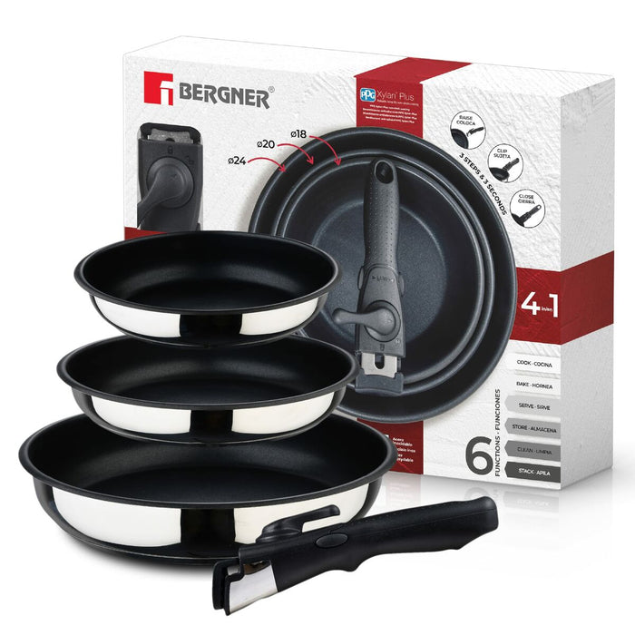 Set de Tigăi Bergner Click & Cook Oțel inoxidabil (3 Piese)