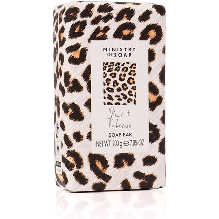 Săpun cu parfum de pară și tuberoasă, Ministry of Soap, design leopard alb-roz, 200g